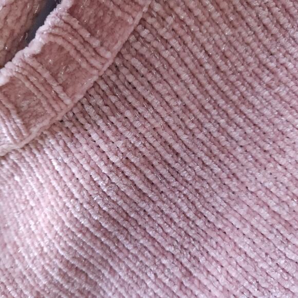Aerie Chenille Sweater Boxy Small Pink/Beige Metallic Threads Crewneck, So Soft! - Picture 4 of 5
